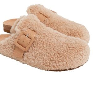 J Crew Sherpa Buckle clog slippers
